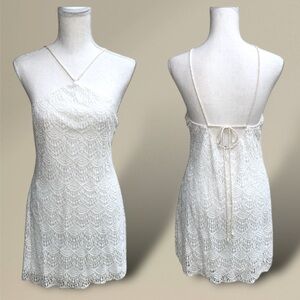 West 36th White Cotton Lace Halter Mini Dress Crisscross Tie Back Size Medium